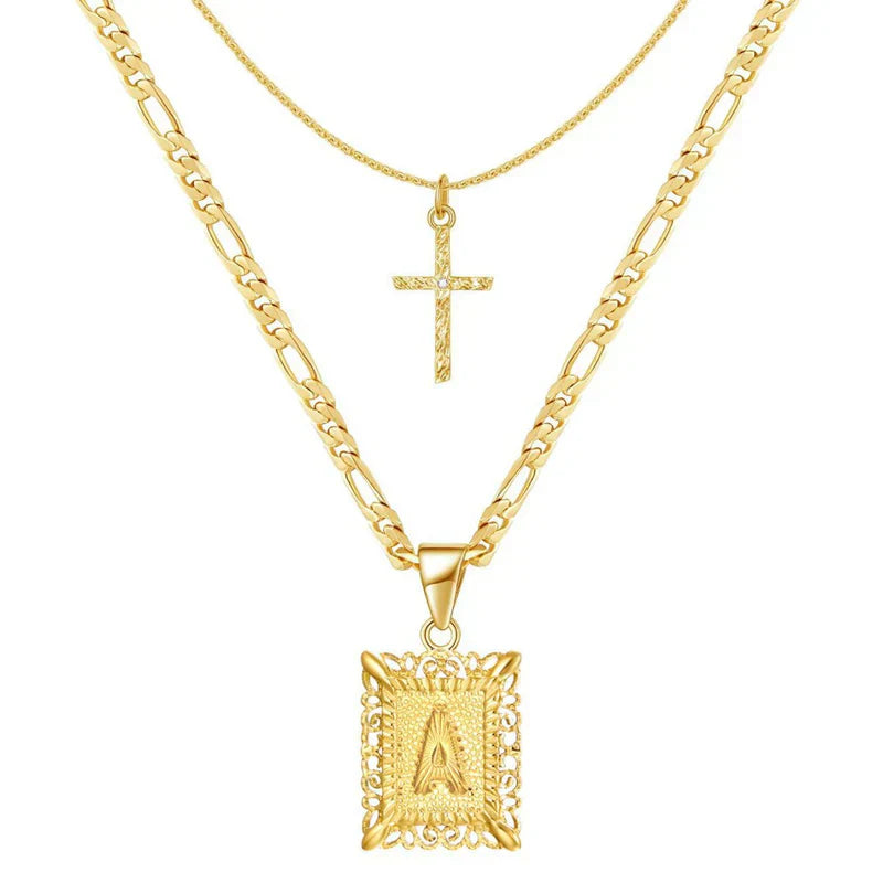 Conjunto Collar Cruz con Inicial | Dorado