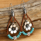 Pendientes boho de plata con flor y turquesa