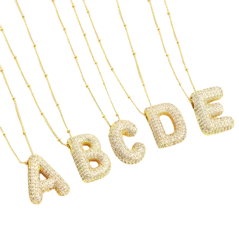 Conjunto Collar Letra Burbuja con Inicial | Dorado