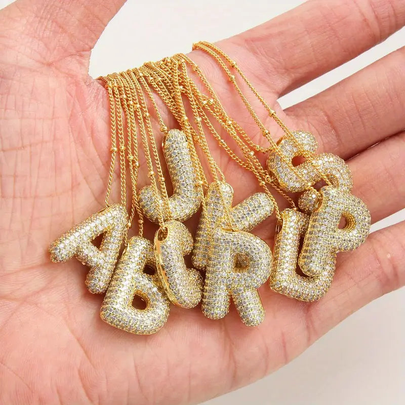 Conjunto Collar Letra Burbuja con Inicial | Dorado
