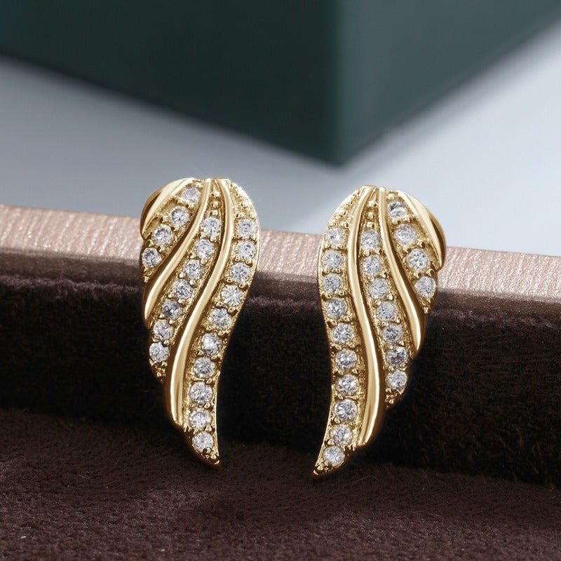 Pendientes Hoja Moderna Pavé | Dorados