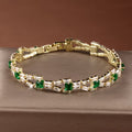 Pulsera Tennis Verde con Eslabones | Dorada