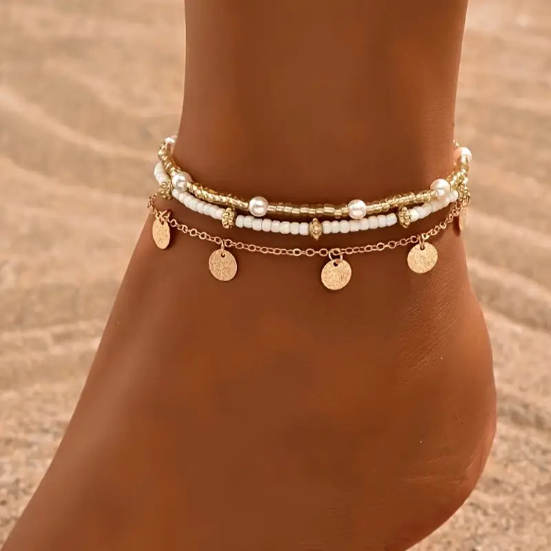 Conjunto 3 Tobilleras Capas Encanto Costero | Dorado