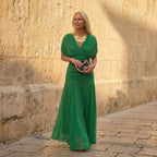 Émeraude · Vestido verde de gasa fluida