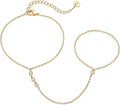 Bracelet chaîne de main avec perles | Doré