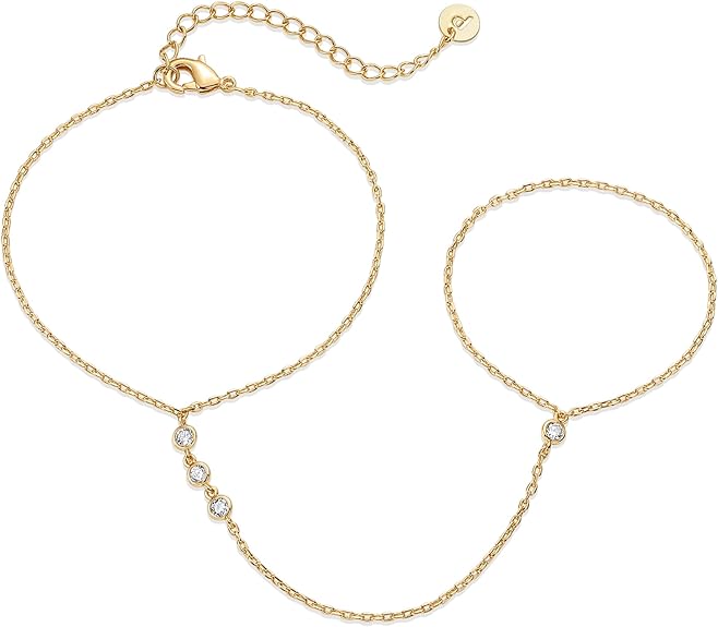 Bracelet chaîne de main avec perles | Doré