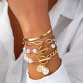 Conjunto 4 Pulseras Chic — Serpiente, Perlas y Eslabones | Dorado
