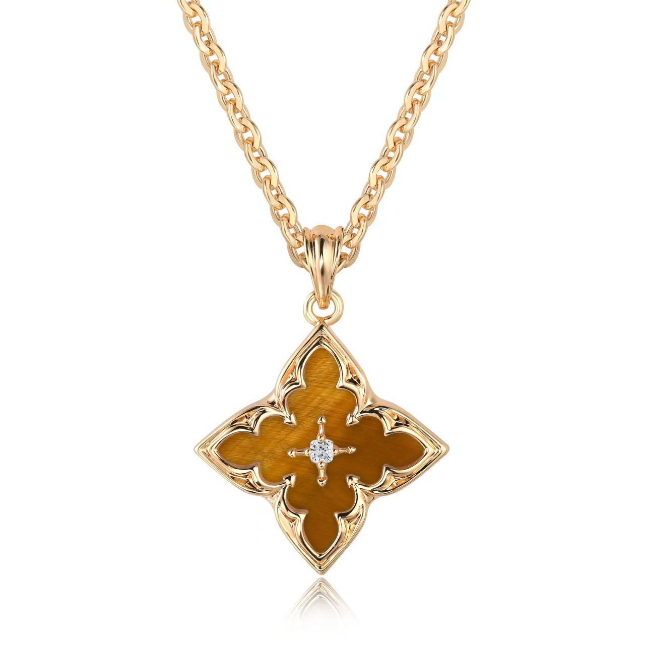 Collar Colgante Trébol Marrón | Dorado