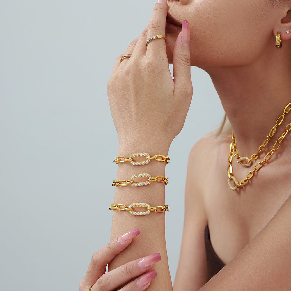 Conjunto Joyería Cadena Gruesa Pavé | Dorado