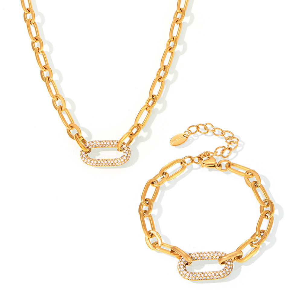 Conjunto Joyería Cadena Gruesa Pavé | Dorado
