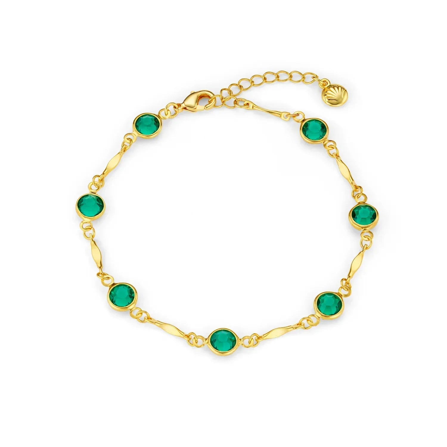 Pulsera Cadena Eslabones Esmeralda | Dorada