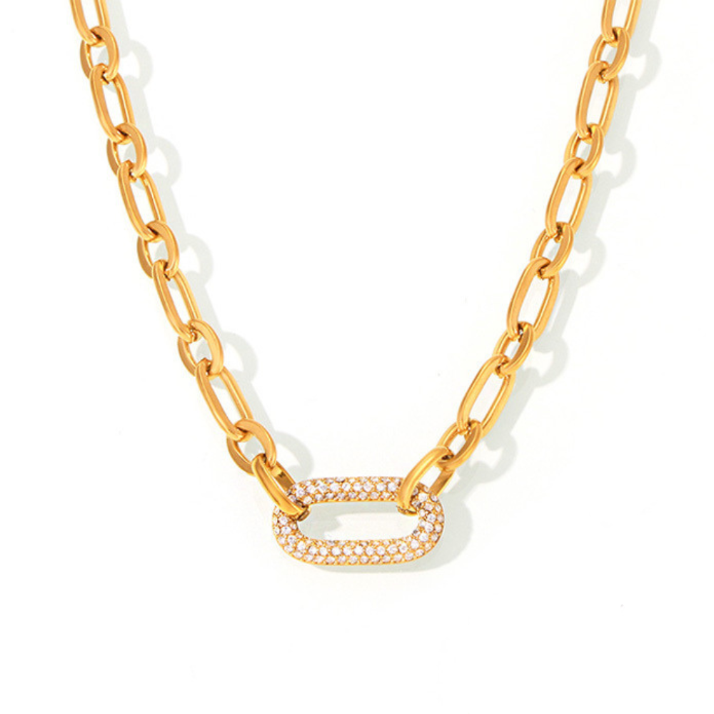 Conjunto Joyería Cadena Gruesa Pavé | Dorado