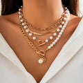 Conjunto Collar Perla Vintage y Cadena Serpiente | Dorado