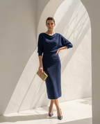 Isolde · Vestido midi drapeado con mangas murciélago