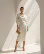 Isolde · Vestido midi drapeado con mangas murciélago