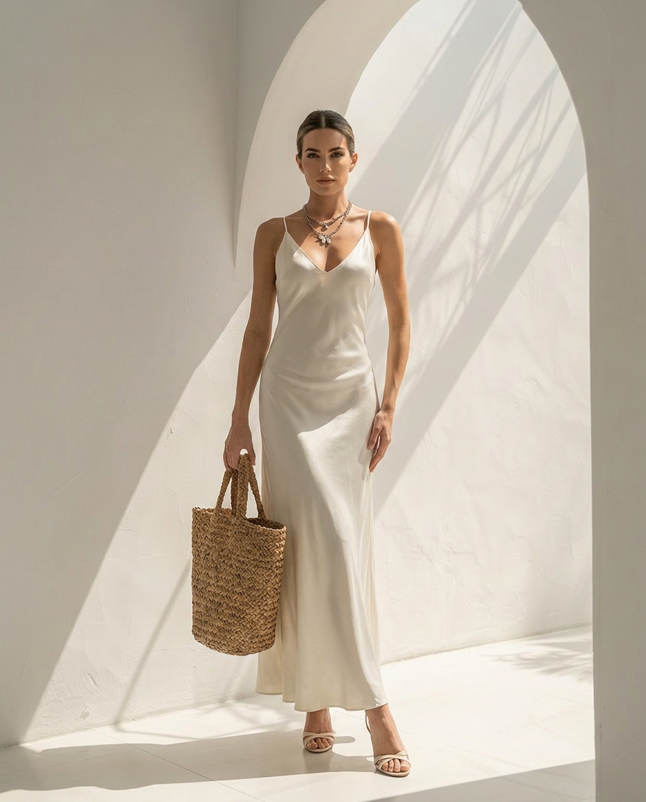 Velaria · Vestido midi de satén con jersey coordinado