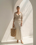 Velaria · Vestido midi de satén con jersey coordinado