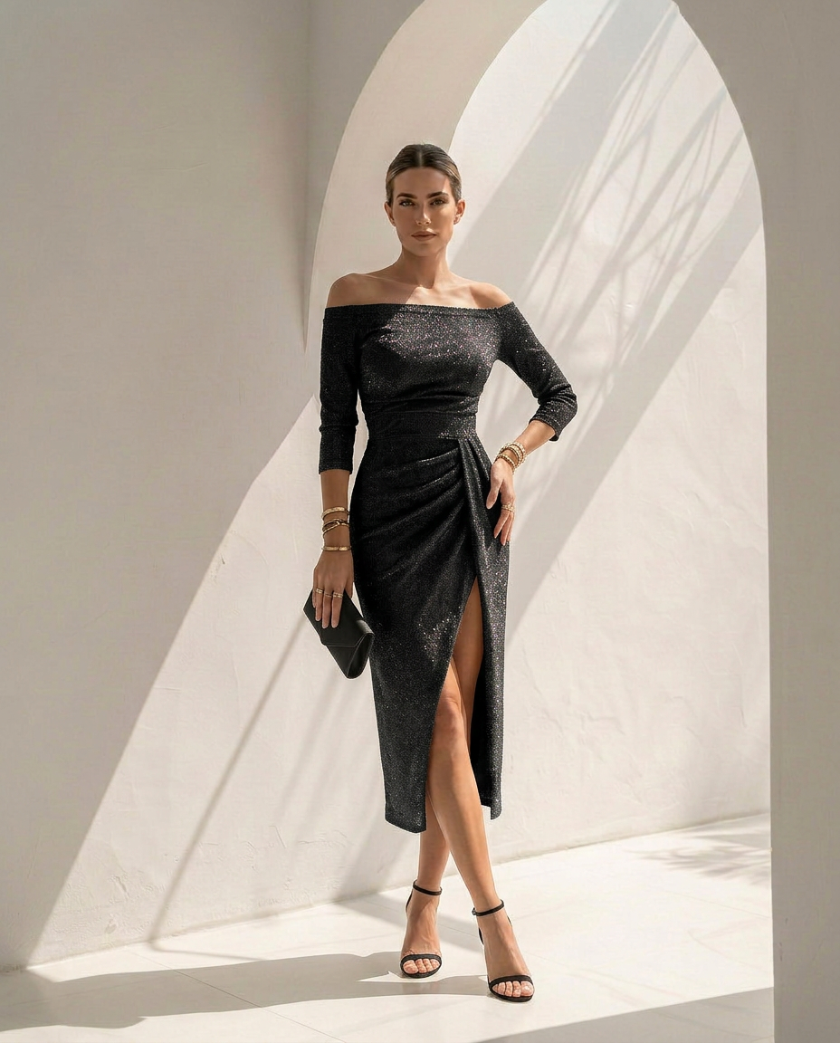 Évania · Vestido elegante con hombros descubiertos