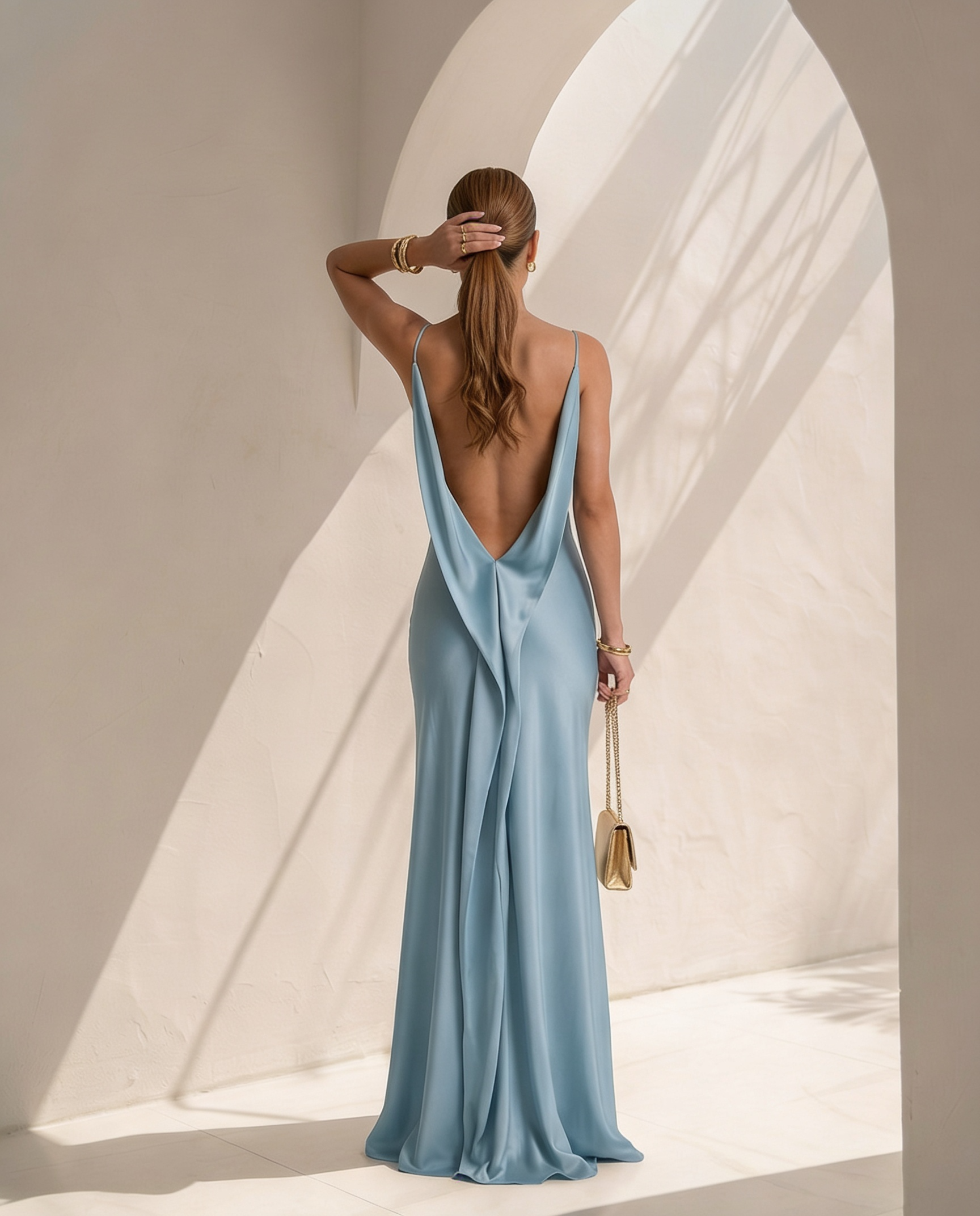 Aurelia · Vestido maxi drapeado