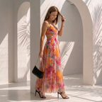 Rosélia · Vestido largo floral de gasa