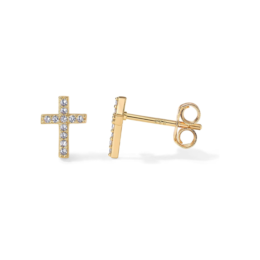 Boucles d'oreilles croix pavées | Doré
